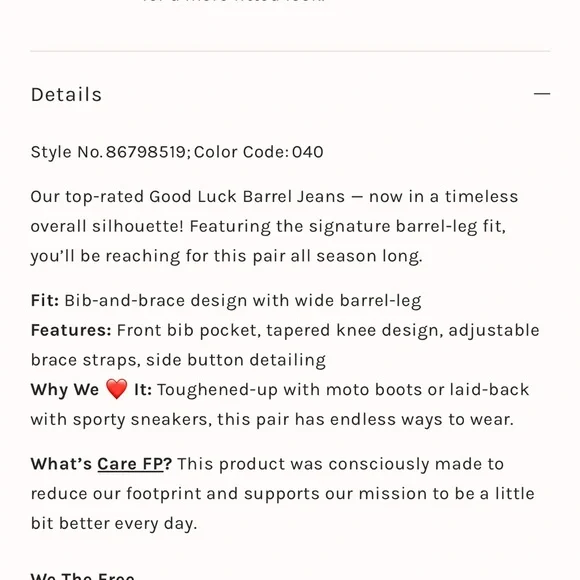 We The Free Good Luck Barrel Overalls • Size L • Ultra Light Beam - Picture 5 of 16